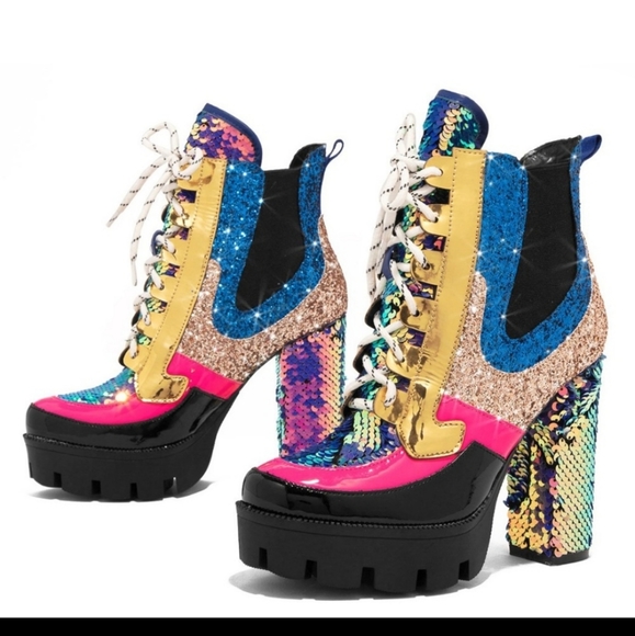 ๐Beautiful Colorful Sequin ๐งโโ๏ธMermaid๐งโโ๏ธ Platform Boots ๐ - Picture 3 of 4